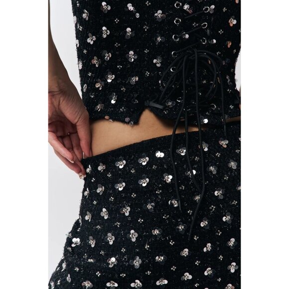 GUIZIO Arlo Corset in Black Medium New Womens Sequin Sleeveless Tank Top - Picture 15 of 17